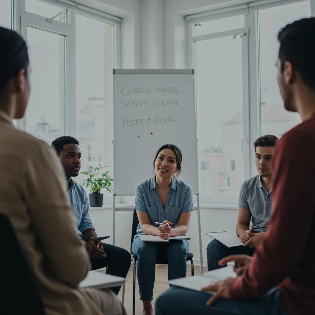 A group therapy session focused on marijuana addiction treatment, showcasing community support