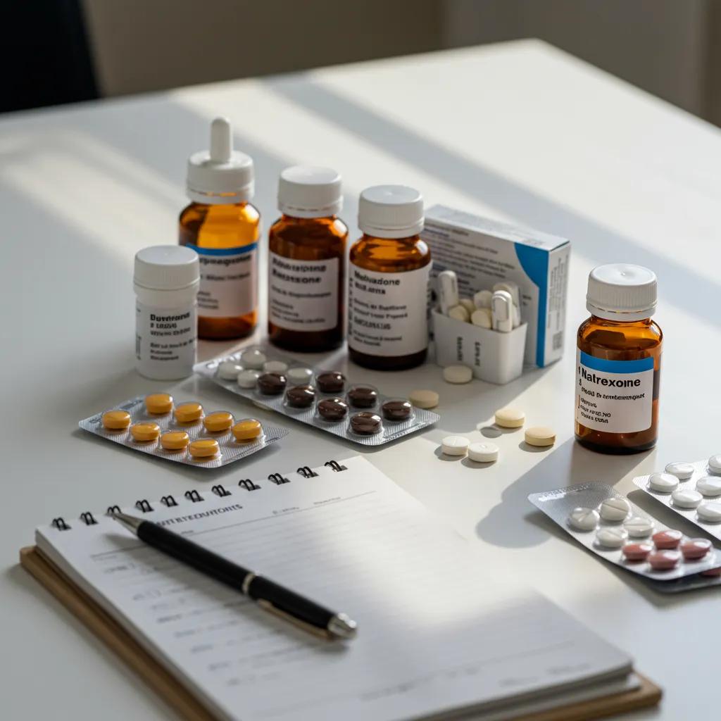 Display of medication options for managing opioid withdrawal, highlighting treatment choices and recovery planning