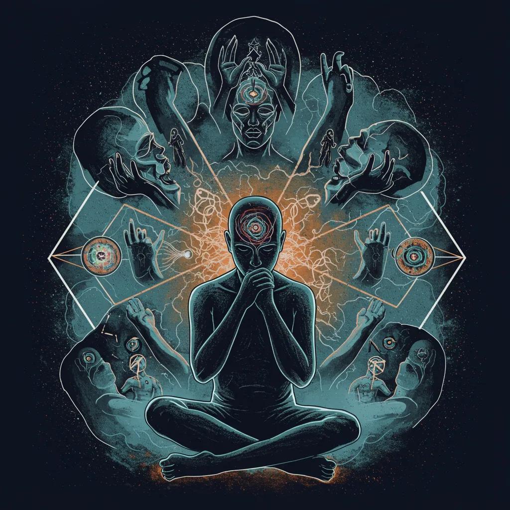 Illustration of mental health risks associated with LSD use, depicting anxiety and perception disturbances