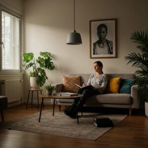 Person in a serene recovery environment reflecting on healing from meth addiction