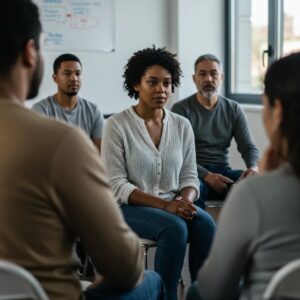Supportive group therapy session for addiction recovery