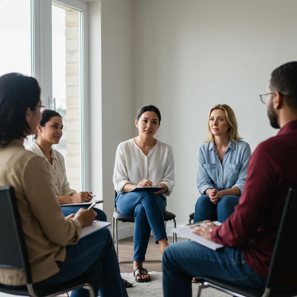 Supportive therapy session for cocaine addiction recovery, highlighting community and connection among individuals seeking help