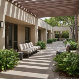 Tranquil addiction treatment center in Orange County with serene outdoor space